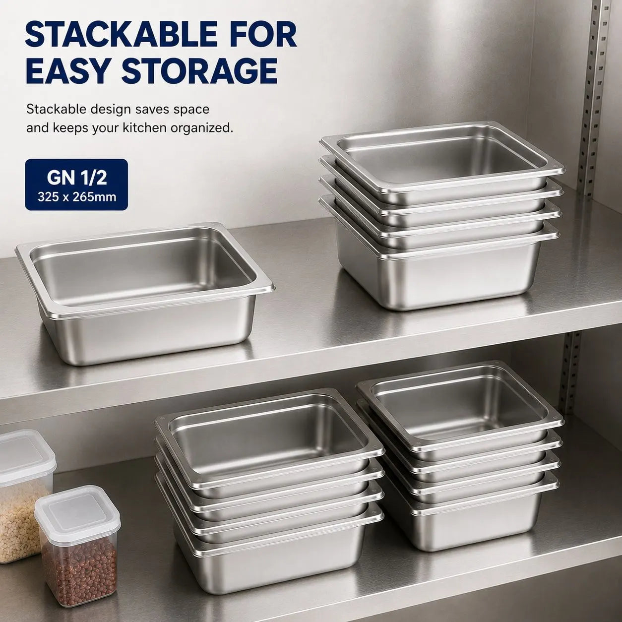 Commercial Stainless Steel GN 1/2 150mm Deep Gastronorm Bain Marie Buffet Steam Table Food Pan with Lid - Image 2