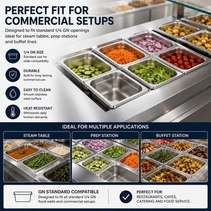 Commercial Stainless Steel GN 1/4 100mm Deep Gastronorm Bain Marie Buffet Steam Table Food Pan - Image 3