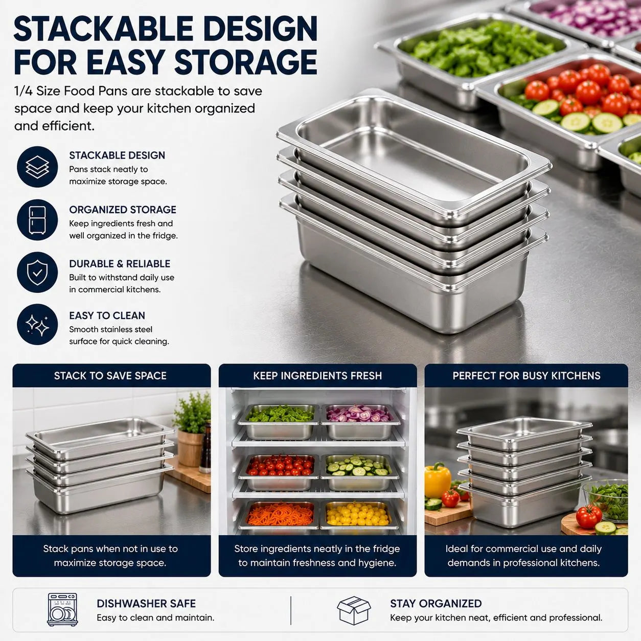 Commercial Stainless Steel GN 1/4 100mm Deep Gastronorm Bain Marie Buffet Steam Table Food Pan - Image 4