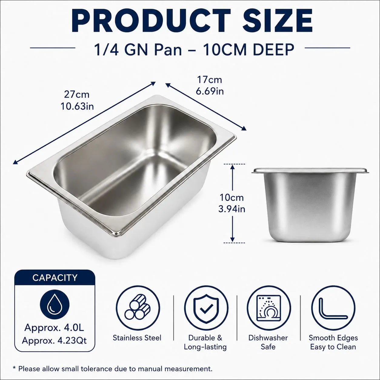 Commercial Stainless Steel GN 1/4 100mm Deep Gastronorm Bain Marie Buffet Steam Table Food Pan with Lid - Image 8
