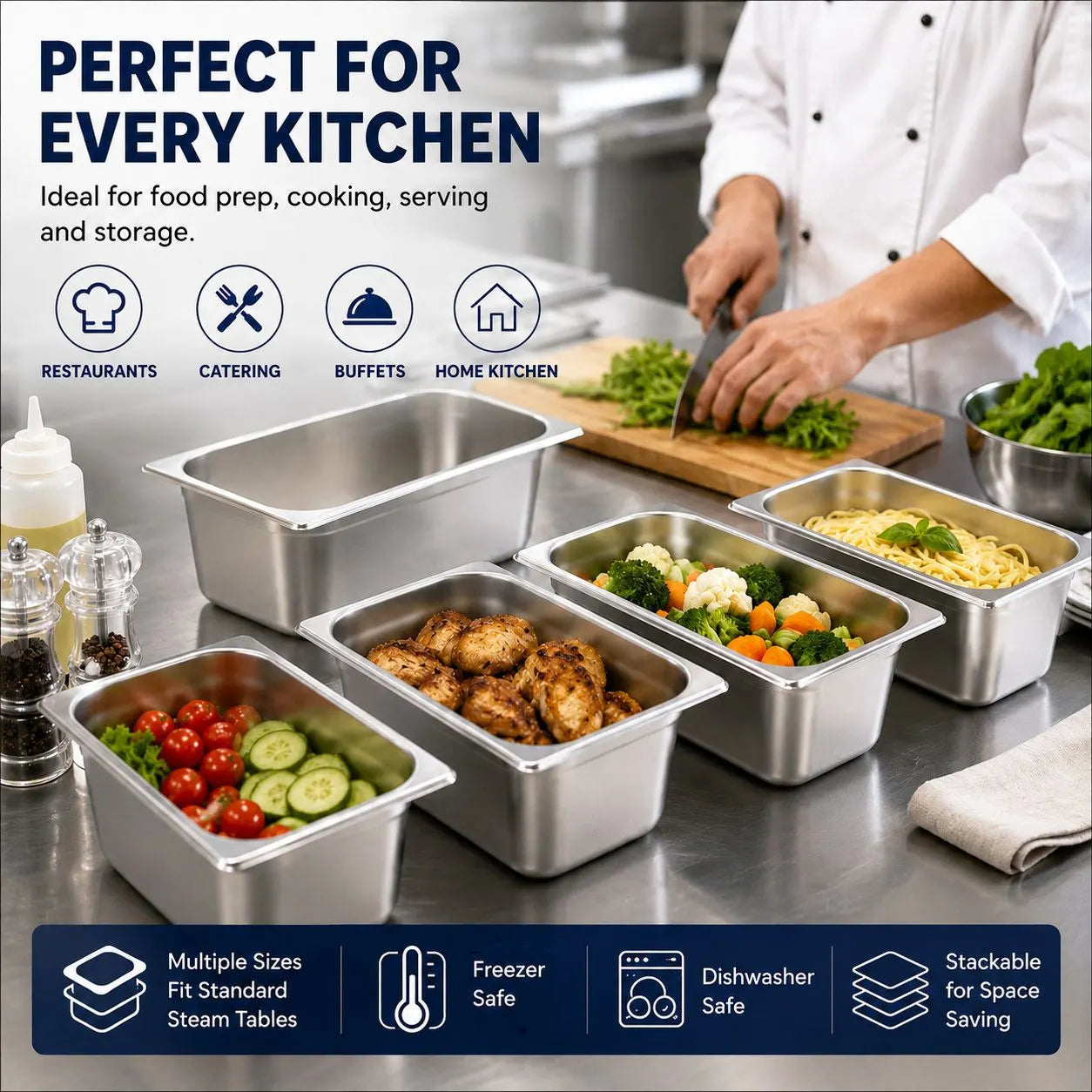 Commercial Stainless Steel GN 1/4 150mm Deep Gastronorm Bain Marie Buffet Steam Table Food Pan - Image 6