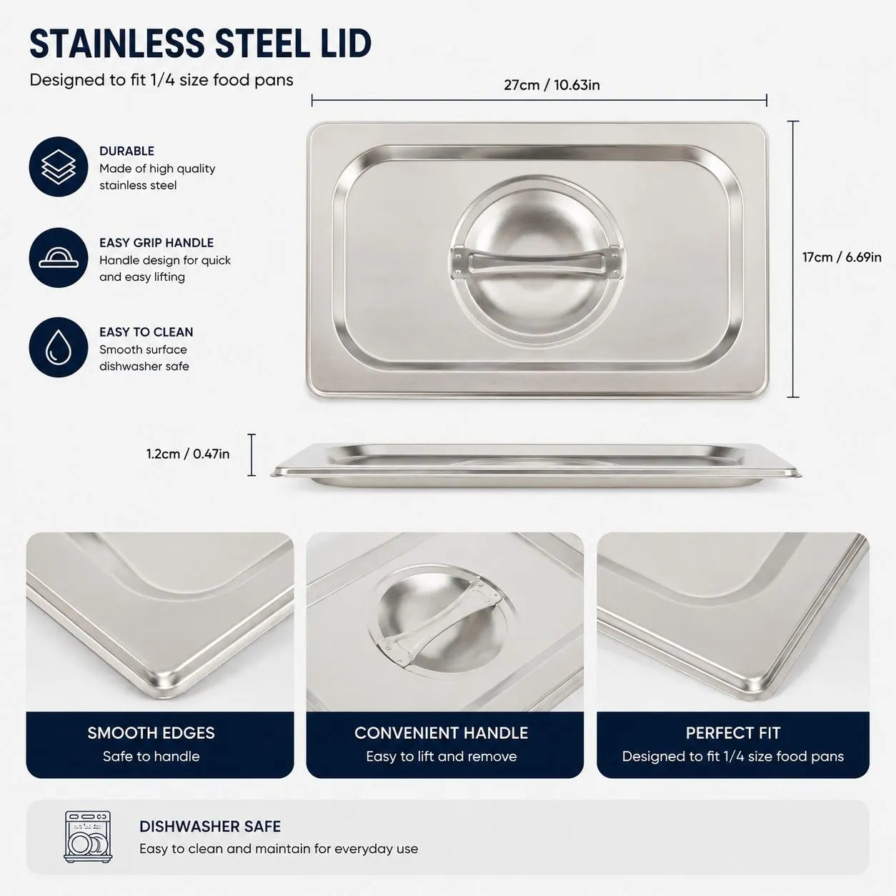 Commercial Stainless Steel GN 1/4 150mm Deep Gastronorm Bain Marie Buffet Steam Table Food Pan with Lid - Image 4