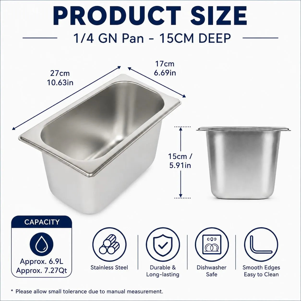 Commercial Stainless Steel GN 1/4 150mm Deep Gastronorm Bain Marie Buffet Steam Table Food Pan with Lid - Image 7