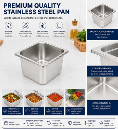 Commercial Stainless Steel GN 1/6 100mm Deep Gastronorm Bain Marie Buffet Steam Table Food Pan - Image 5