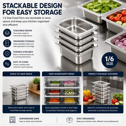Commercial Stainless Steel GN 1/6 150mm Deep Gastronorm Bain Marie Buffet Steam Table Food Pan - Image 2