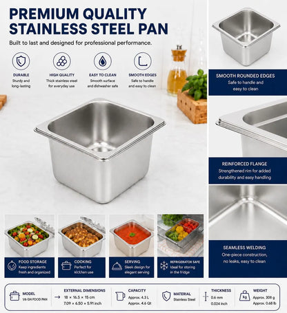 Commercial Stainless Steel GN 1/6 150mm Deep Gastronorm Bain Marie Buffet Steam Table Food Pan - Image 5