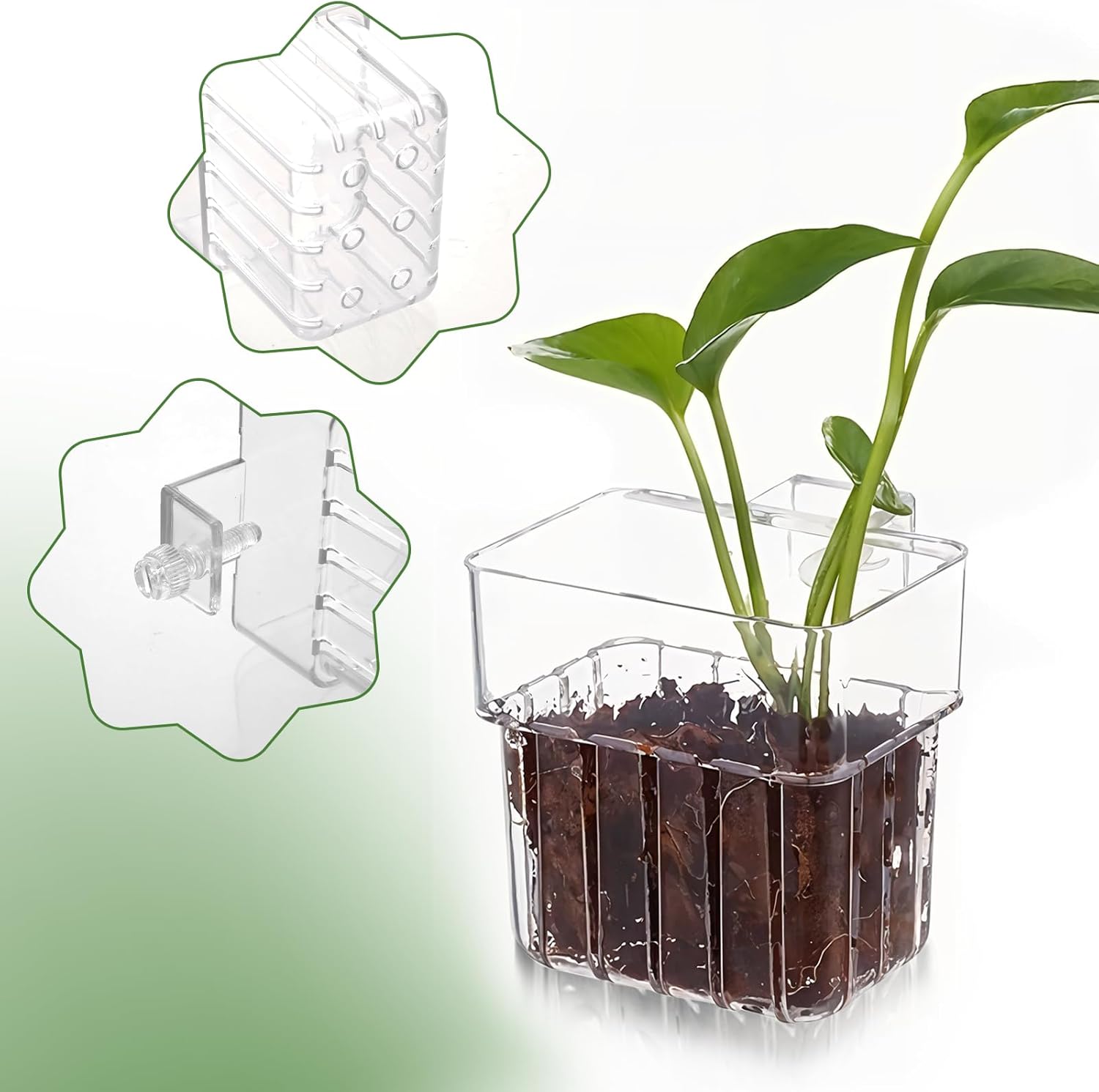 2pc Aquarium Plant Holder Clear Hanging Aquatic Planters with Hooks for Fish Tank Decor - Image 5