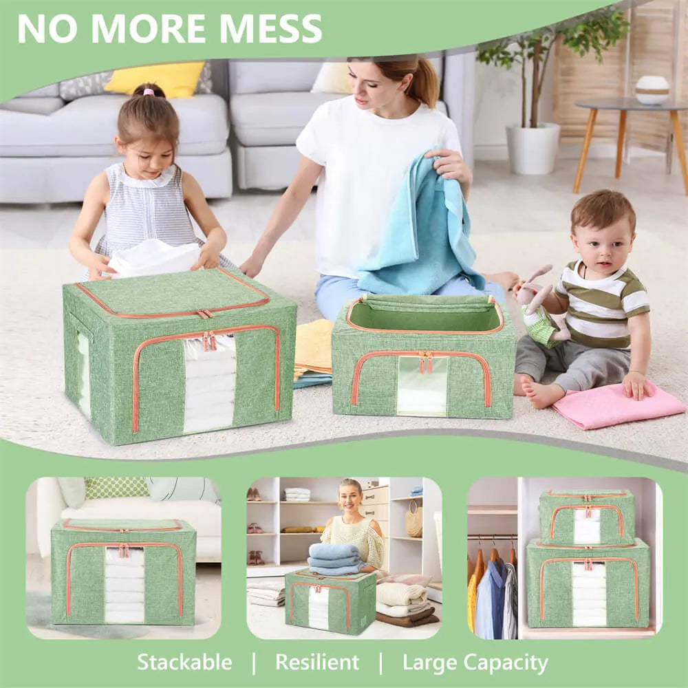100L Cloth Storage Box Closet Organizer Storage Bags Clothes Storage Bags Wardrobe Organizer Idea GREEN - Image 2