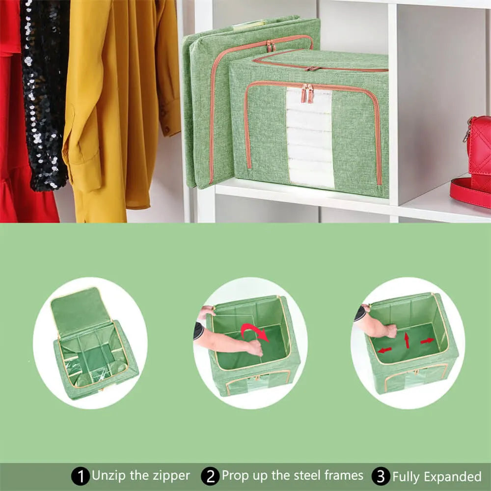 100L Cloth Storage Box Closet Organizer Storage Bags Clothes Storage Bags Wardrobe Organizer Idea GREEN - Image 3