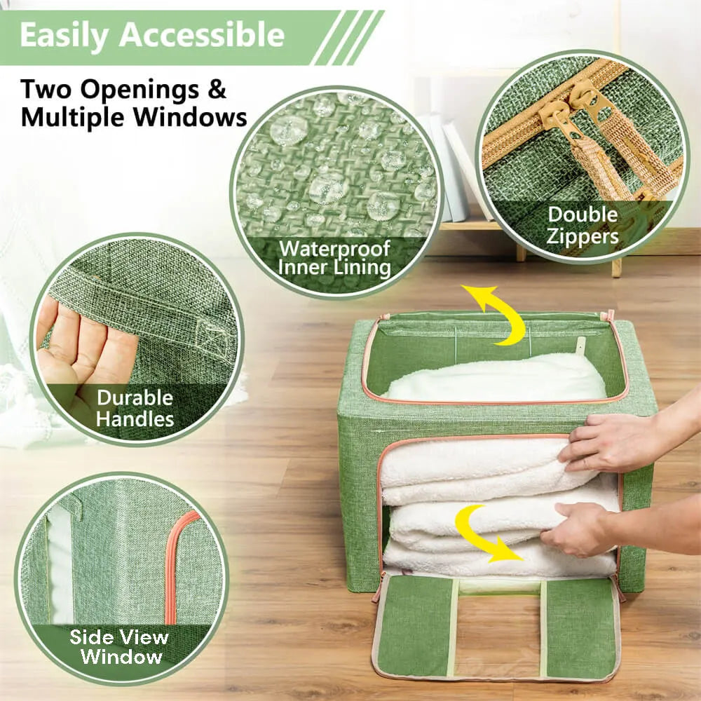 100L Cloth Storage Box Closet Organizer Storage Bags Clothes Storage Bags Wardrobe Organizer Idea GREEN - Image 5