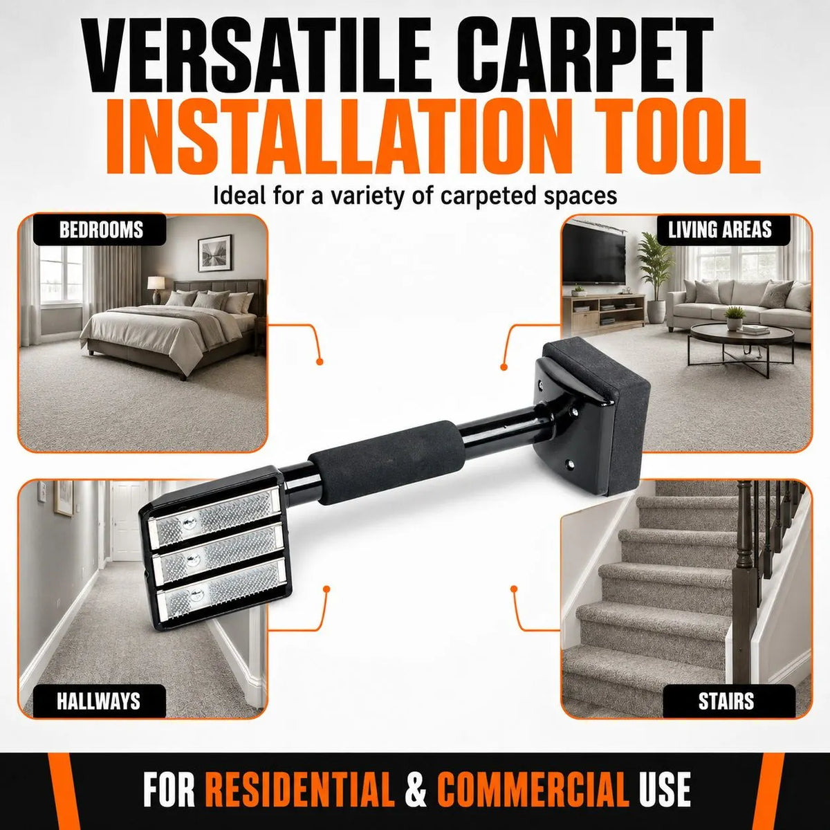 Carpet Knee Kicker Installation Tool with Steel Gripping Teeth & Foam Handle - Image 9