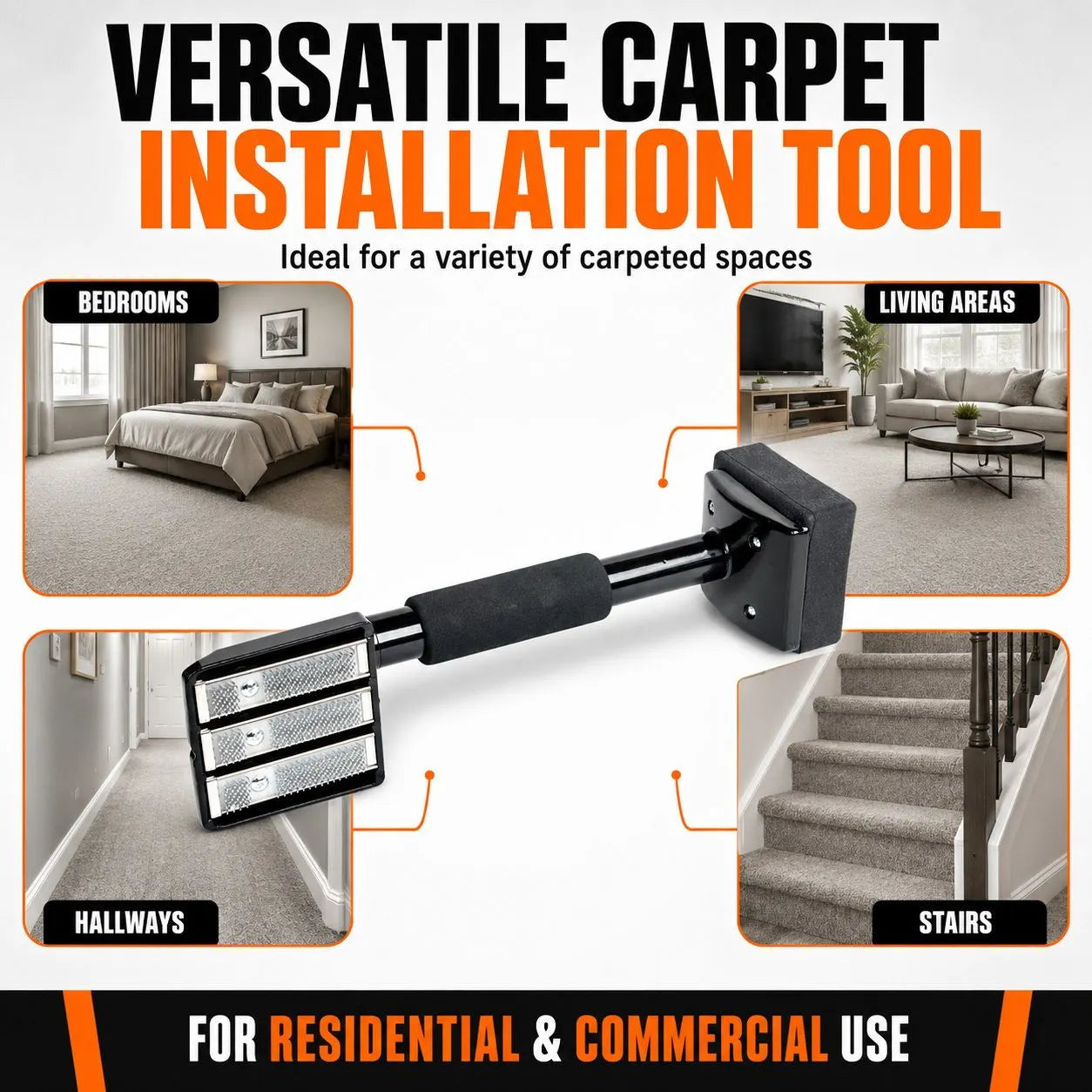 Carpet Knee Kicker Installation Tool with Steel Gripping Teeth & Foam Handle - Image 9
