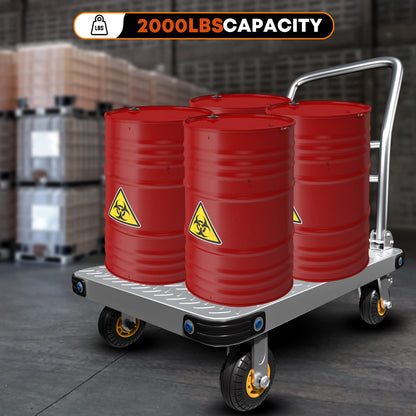 1000KG Capacity Heavy Duty Foldable Platform Truck Flatbed Push Cart Steel Dolly Trolley Cart Brake - Image 6