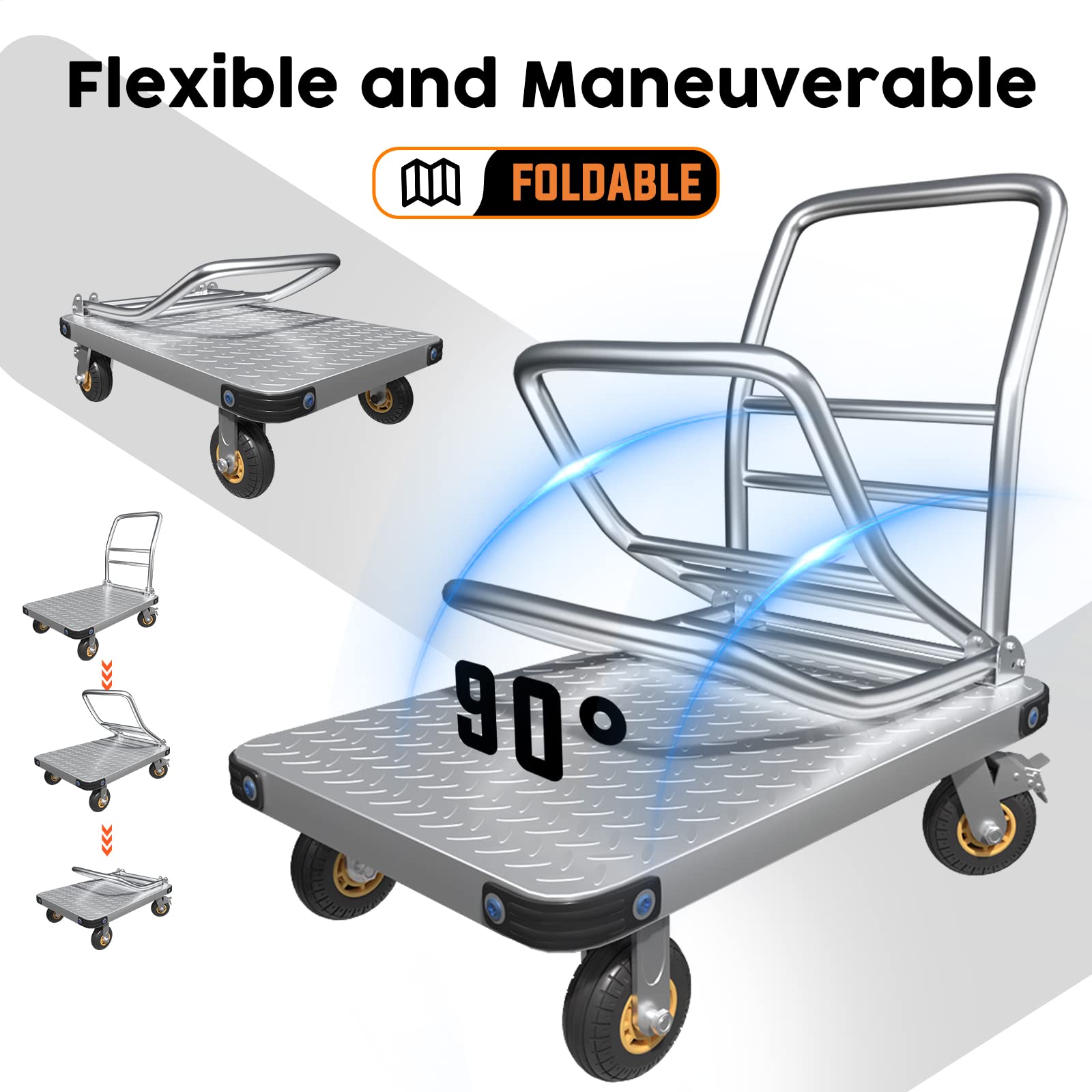 1000KG Capacity Heavy Duty Foldable Platform Truck Flatbed Push Cart Steel Dolly Trolley Cart Brake - Image 7