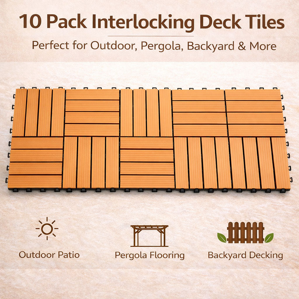 10PCS Interlocking Patio Deck Tiles 30cm x 30cm Outdoor Wood Flooring for Patio Garden Balcony Poolside - Image 3