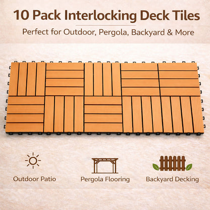 10PCS Interlocking Patio Deck Tiles 30cm x 30cm Outdoor Wood Flooring for Patio Garden Balcony Poolside - Image 3