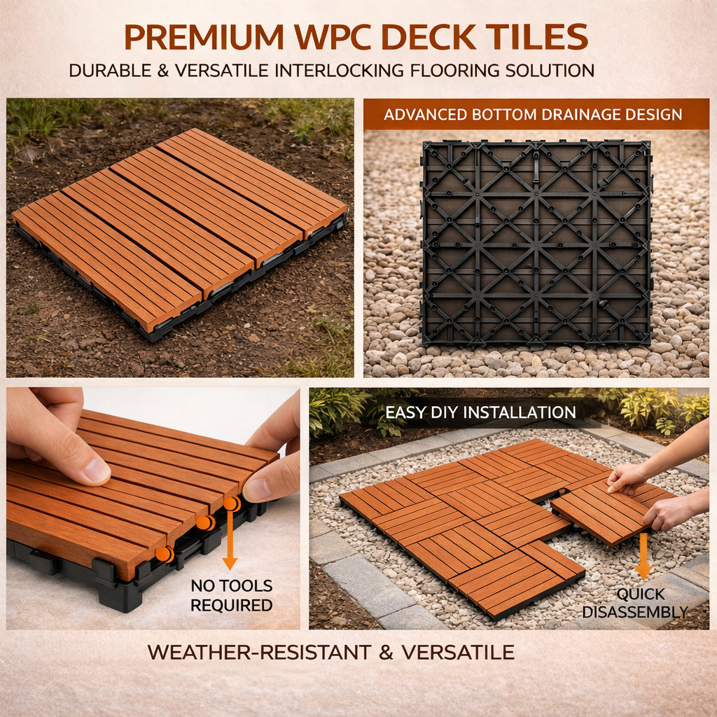 10PCS Interlocking Patio Deck Tiles 30cm x 30cm Outdoor Wood Flooring for Patio Garden Balcony Poolside - Image 4