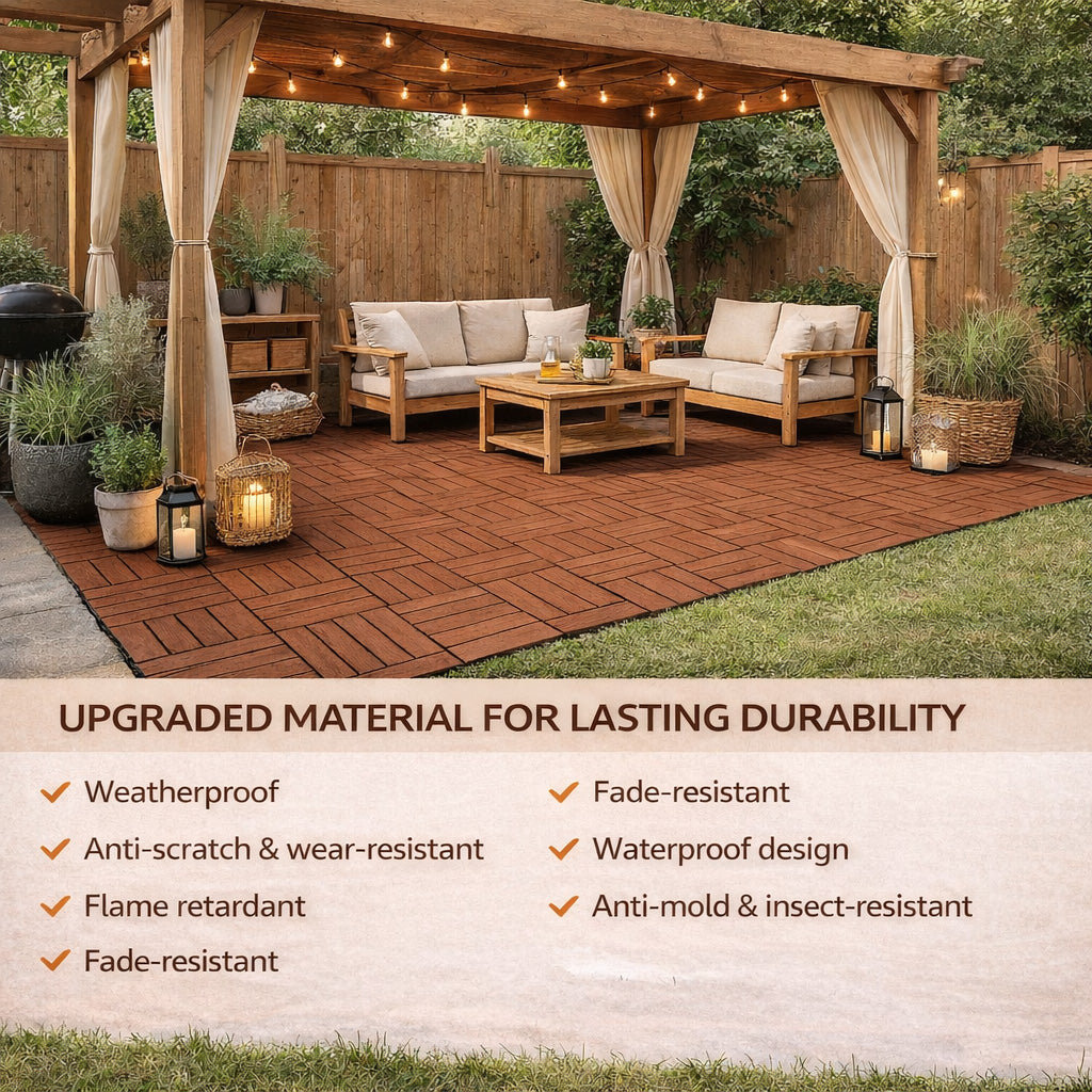 10PCS Interlocking Patio Deck Tiles 30cm x 30cm Outdoor Wood Flooring for Patio Garden Balcony Poolside - Image 5