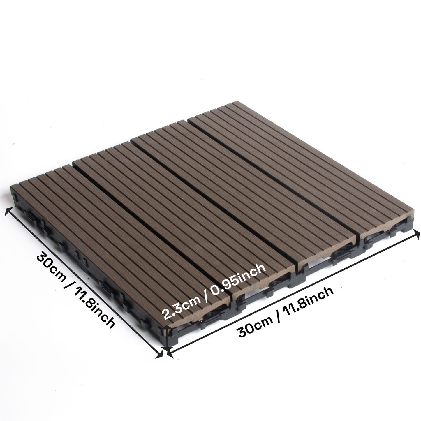 10PCS Interlocking Patio Deck Tiles 30cm x 30cm Outdoor Wood Flooring for Patio Garden Balcony Poolside Walnut - Image 2