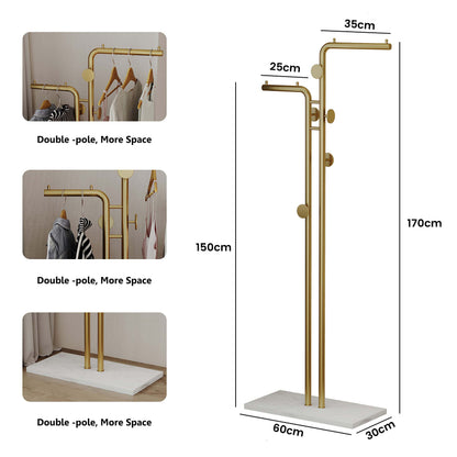 Metal Coat Rack Marble Base Hooks Clothes Coats Bag Tree Hat Display Hanger Stand Organiser 2 Pole - Image 2