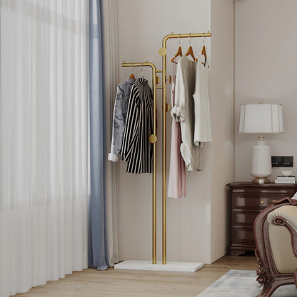 Metal Coat Rack Marble Base Hooks Clothes Coats Bag Tree Hat Display Hanger Stand Organiser 2 Pole - Image 3