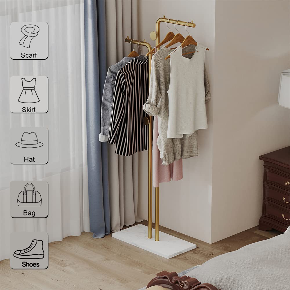 Metal Coat Rack Marble Base Hooks Clothes Coats Bag Tree Hat Display Hanger Stand Organiser 2 Pole - Image 5