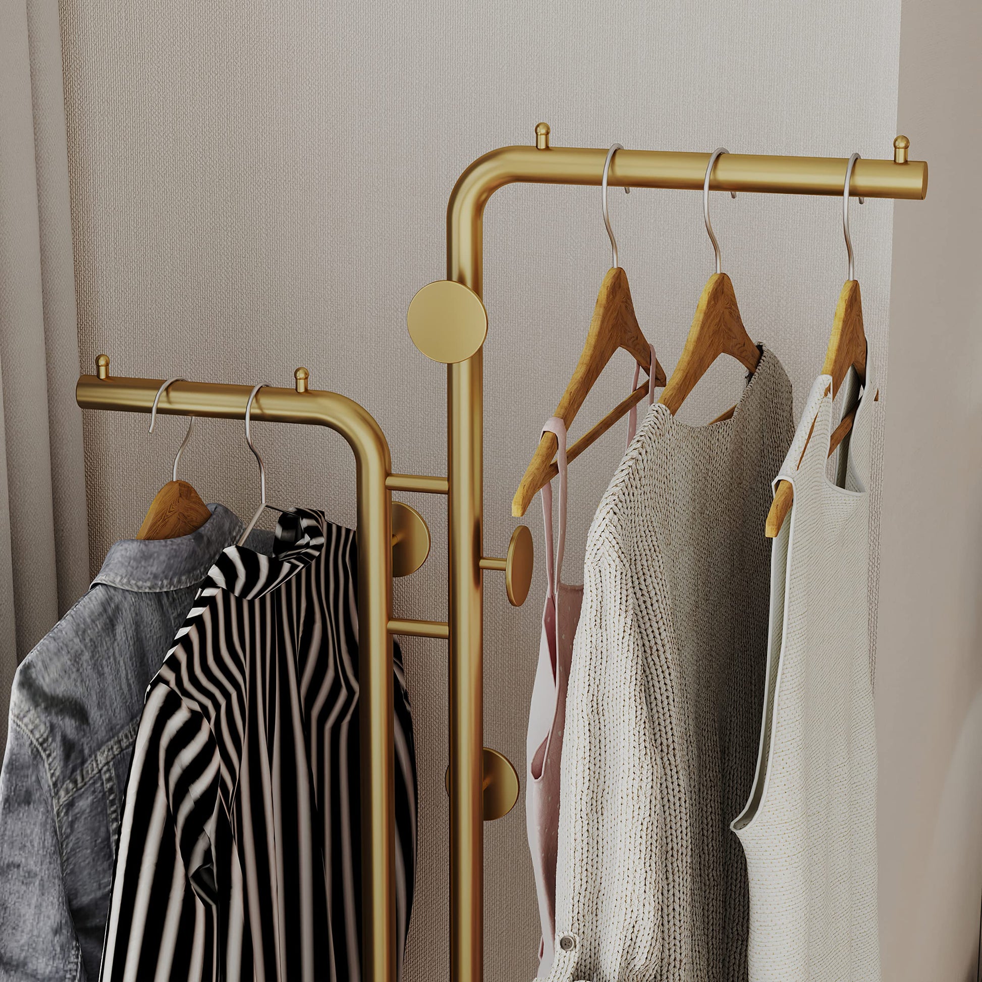 Metal Coat Rack Marble Base Hooks Clothes Coats Bag Tree Hat Display Hanger Stand Organiser 2 Pole - Image 7
