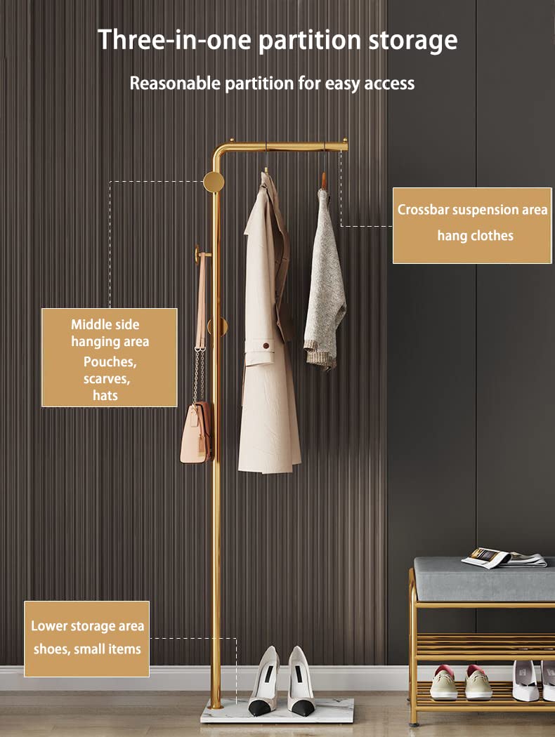 Metal Coat Rack Marble Base Hooks Clothes Coats Bag Tree Hat Display Hanger Stand Organiser - Image 3