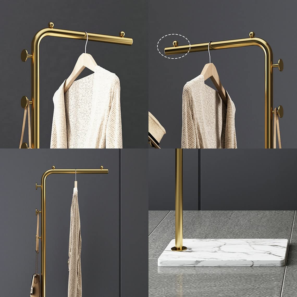 Metal Coat Rack Marble Base Hooks Clothes Coats Bag Tree Hat Display Hanger Stand Organiser - Image 4