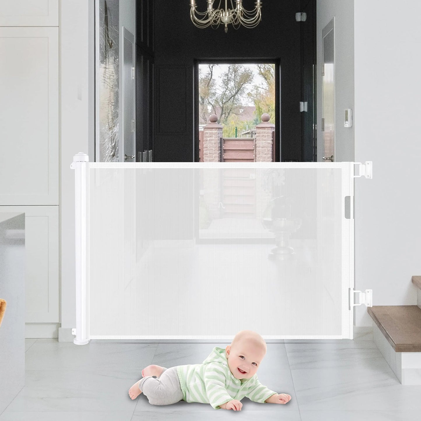Retractable 1.5M Doorways Hallways Stairs Baby Gate Dog Pet Gate Indoor Outdoor Safety Gates White - Image 2