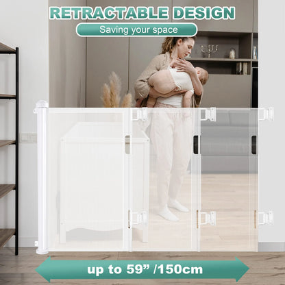 Retractable 1.5M Doorways Hallways Stairs Baby Gate Dog Pet Gate Indoor Outdoor Safety Gates White - Image 3