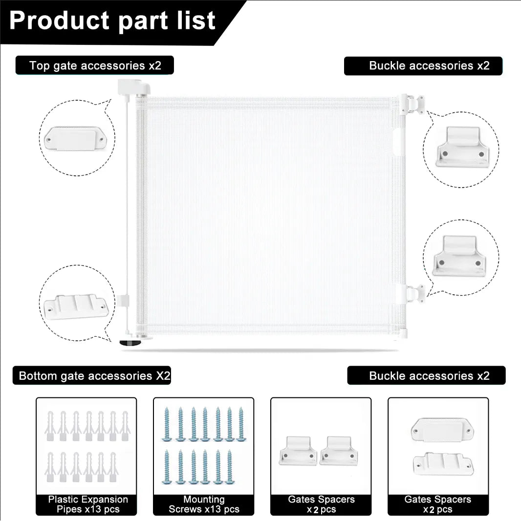 Retractable 1.5M Doorways Hallways Stairs Baby Gate Dog Pet Gate Indoor Outdoor Safety Gates White - Image 7