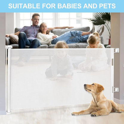 Retractable 1.5M Doorways Hallways Stairs Baby Gate Dog Pet Gate Indoor Outdoor Safety Gates White - Image 8