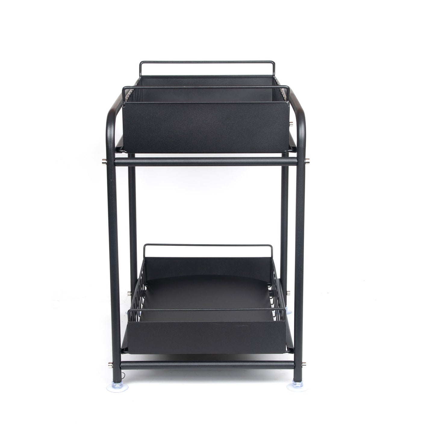 2 Tier Under Sink Storage Rack Kitchen Organizer Steel Frame with Removable Baskets & Suction Feet Black - Image 5