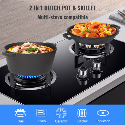 26cm 2-in-1 Cast Iron Dutch Oven & Skillet Set  Pre-Seasoned Dual-Use Pot with Lid Fry Pan, Durable & Versatile Cookware - Image 5