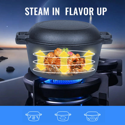 26cm 2-in-1 Cast Iron Dutch Oven & Skillet Set  Pre-Seasoned Dual-Use Pot with Lid Fry Pan, Durable & Versatile Cookware - Image 6