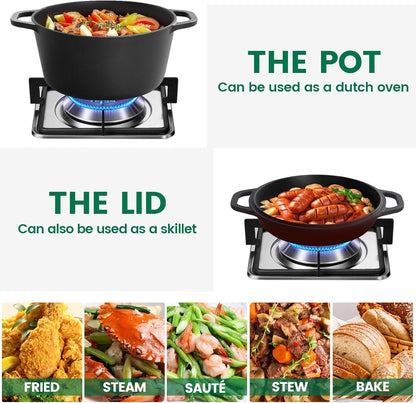 26cm 2-in-1 Cast Iron Dutch Oven & Skillet Set  Pre-Seasoned Dual-Use Pot with Lid Fry Pan, Durable & Versatile Cookware - Image 7