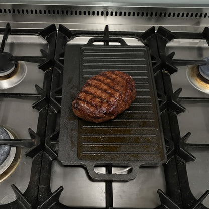 40 cm Reversible Cast Iron Grill & Griddle -Dual-Sided (Flat & Ribbed), Pre-Seasoned, Handles, for Stove-Top & Outdoor Use - Image 4
