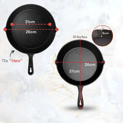 10inch 26cm Cast Iron Skillet Cookware Chef Quality Pre-Seasoned Pan Pans - Image 2