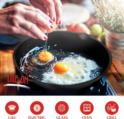 10inch 26cm Cast Iron Skillet Cookware Chef Quality Pre-Seasoned Pan Pans - Image 4