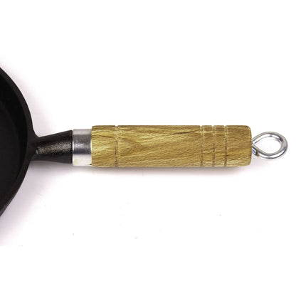 Pre-Seasoned 26cm Cast Iron Fry Pan Cookware Heat-Resistant Wooden Handle - Image 3