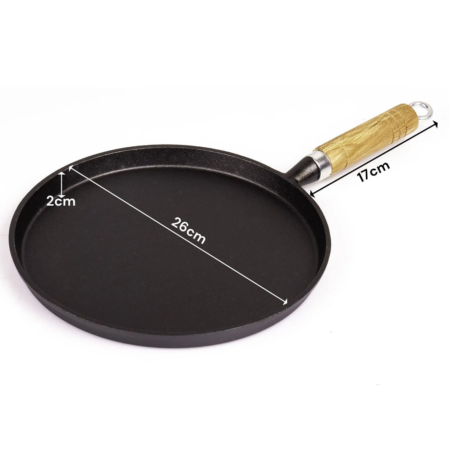 Pre-Seasoned 26cm Cast Iron Fry Pan Cookware Heat-Resistant Wooden Handle - Image 5