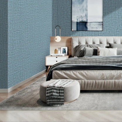 61cm x 10m Green Wallpaper Decor Faux Grasscloth Paper Wall Paper Self Adhesive Removable Blue - Image 2