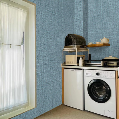 61cm x 10m Green Wallpaper Decor Faux Grasscloth Paper Wall Paper Self Adhesive Removable Blue - Image 3