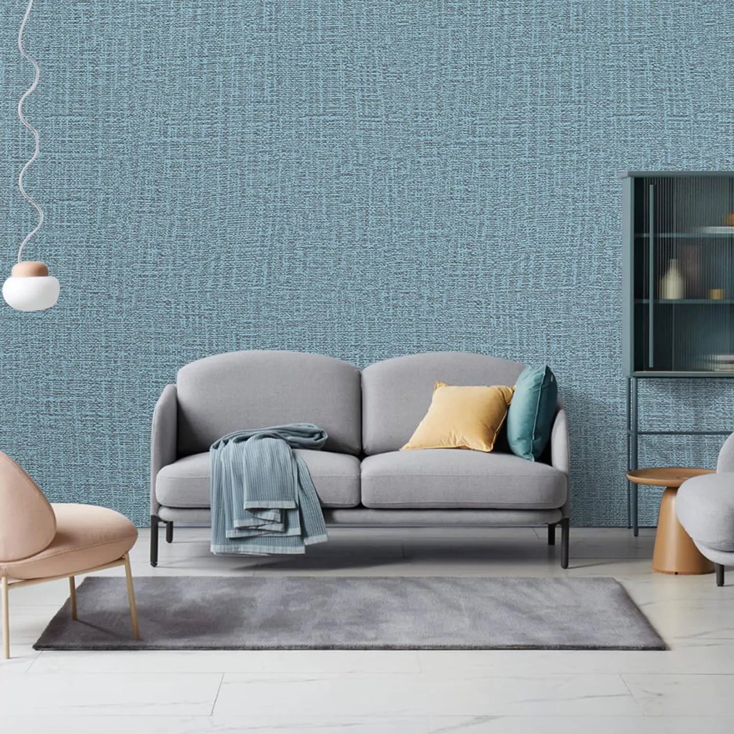 61cm x 10m Green Wallpaper Decor Faux Grasscloth Paper Wall Paper Self Adhesive Removable Blue - Image 4