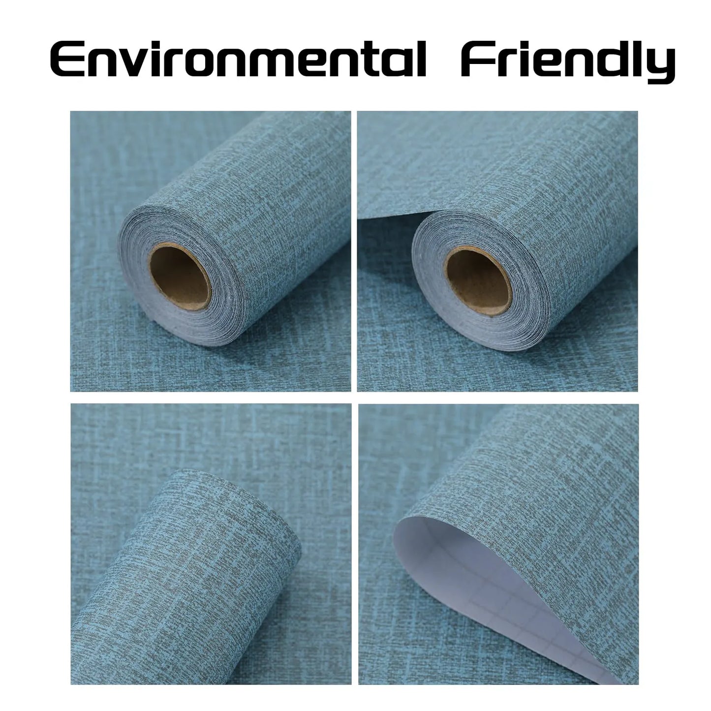 61cm x 10m Green Wallpaper Decor Faux Grasscloth Paper Wall Paper Self Adhesive Removable Blue - Image 5