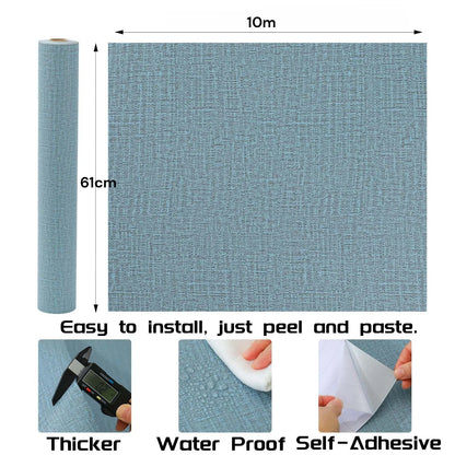 61cm x 10m Green Wallpaper Decor Faux Grasscloth Paper Wall Paper Self Adhesive Removable Blue - Image 6