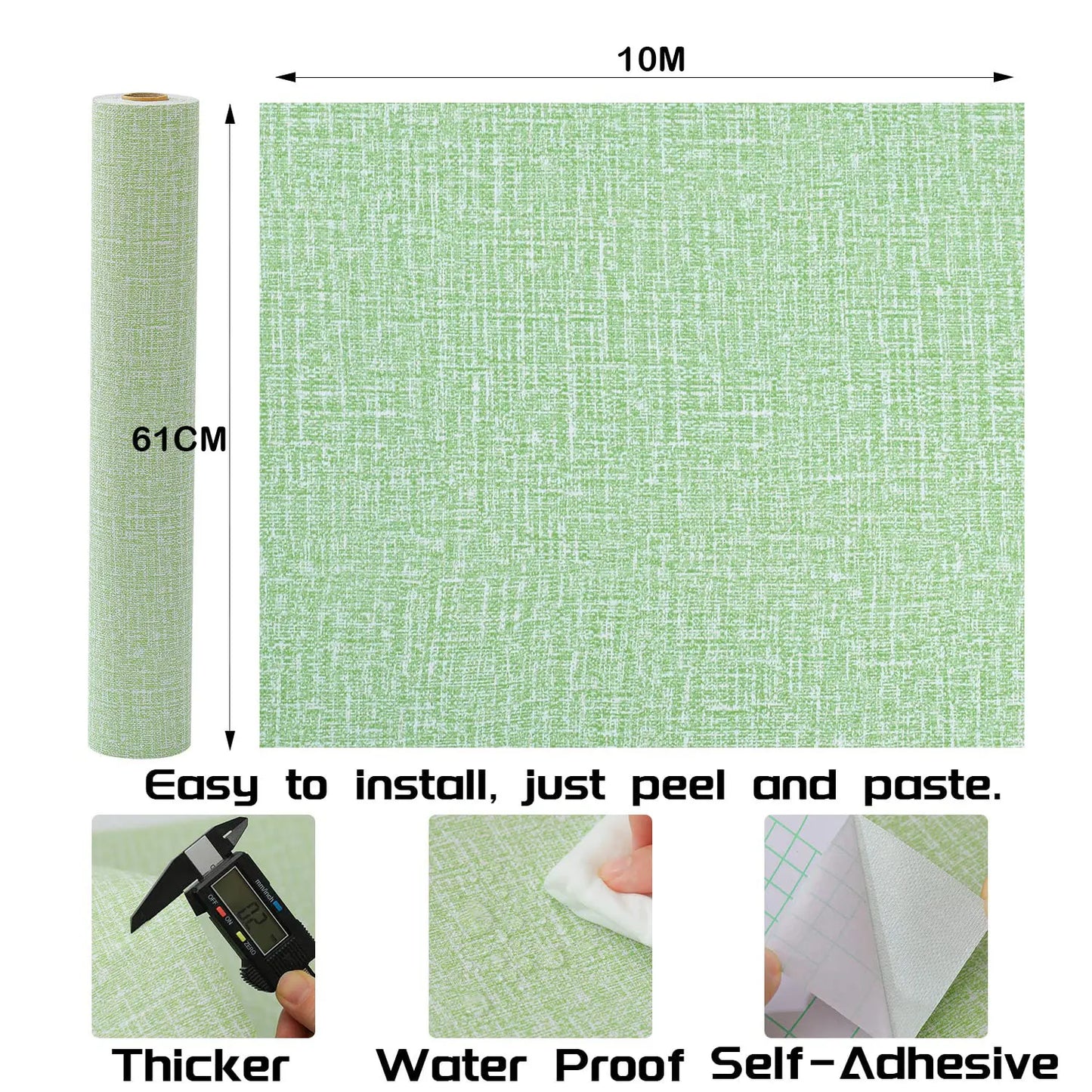 61cm x 10m Green Wallpaper Decor Faux Grasscloth Paper Wall Paper Self Adhesive Removable - Image 2