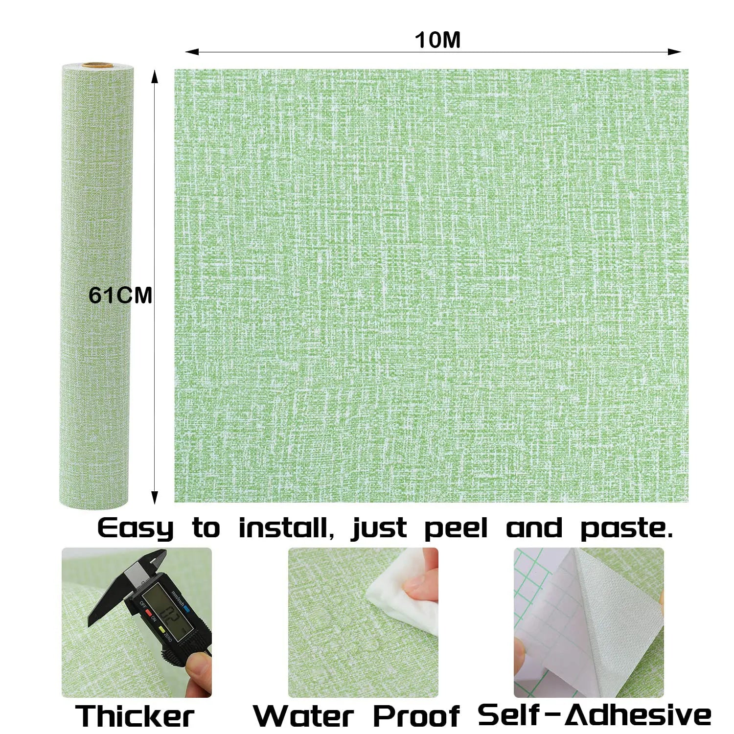 61cm x 10m Green Wallpaper Decor Faux Grasscloth Paper Wall Paper Self Adhesive Removable - Image 2
