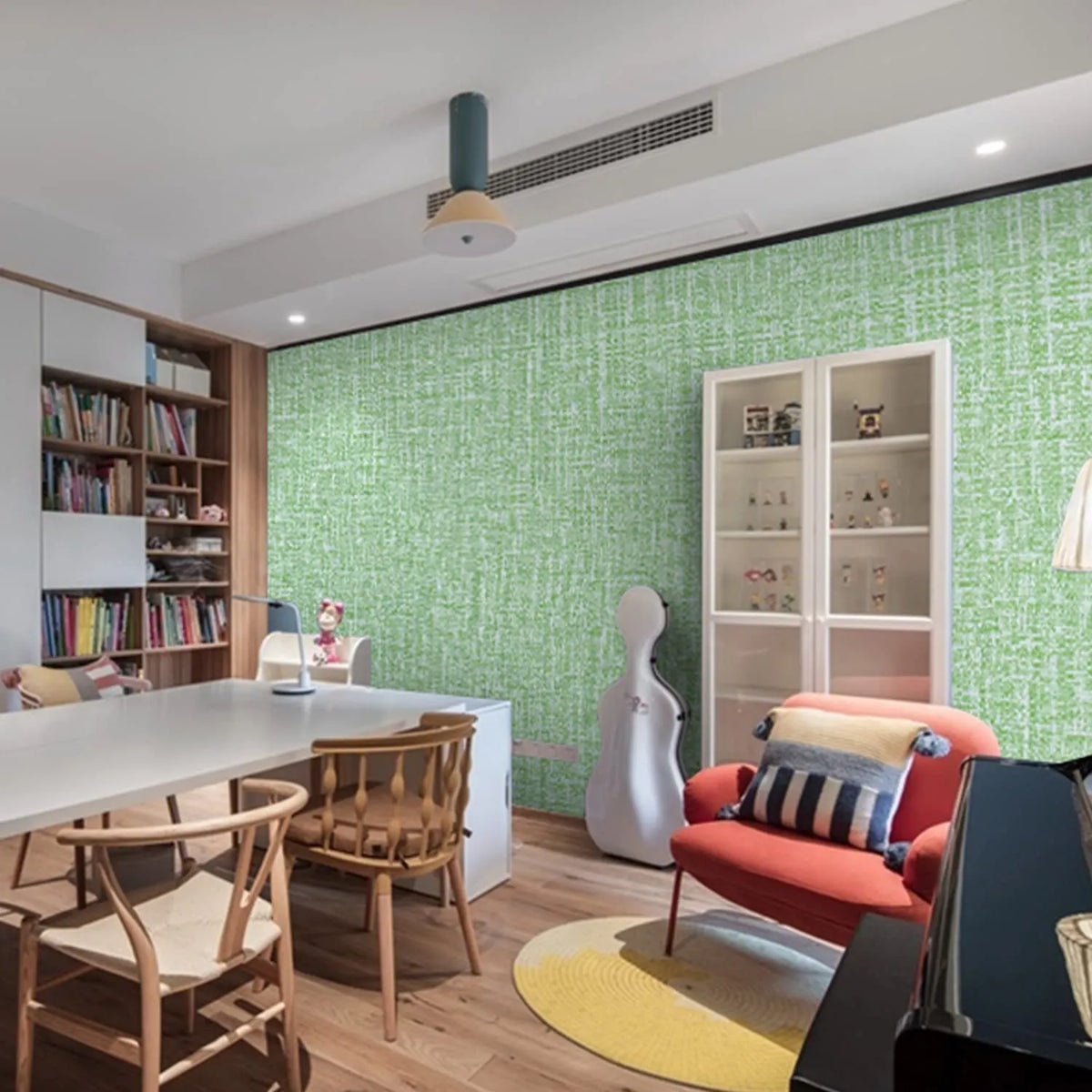 61cm x 10m Green Wallpaper Decor Faux Grasscloth Paper Wall Paper Self Adhesive Removable - Image 6